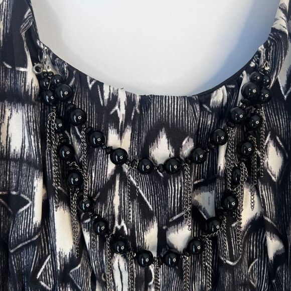 Halo Black & White Print Sleeveless Maxi Dress w/ Beaded Necklace Size Large - Picture 4 of 9